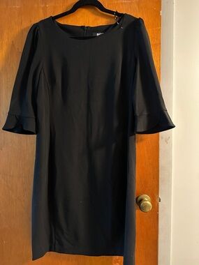 DKNY Black Midi Dress with Ruffle Sleeves